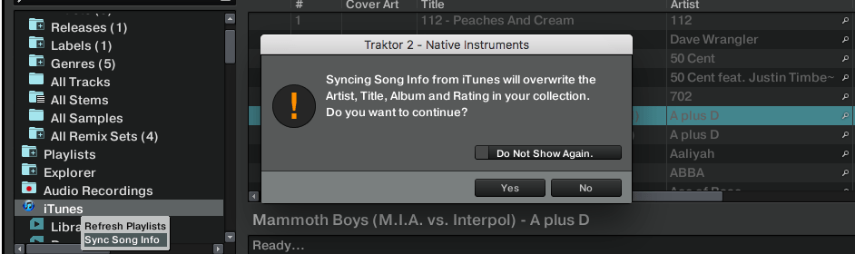 Sync Song Info en Traktor 2.11.3 beta